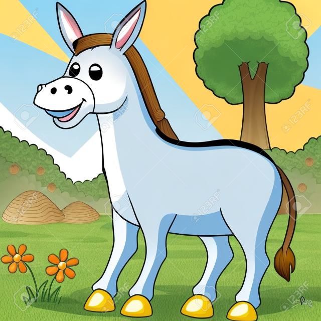 Donkey Colored Cartoon Farm Illustration