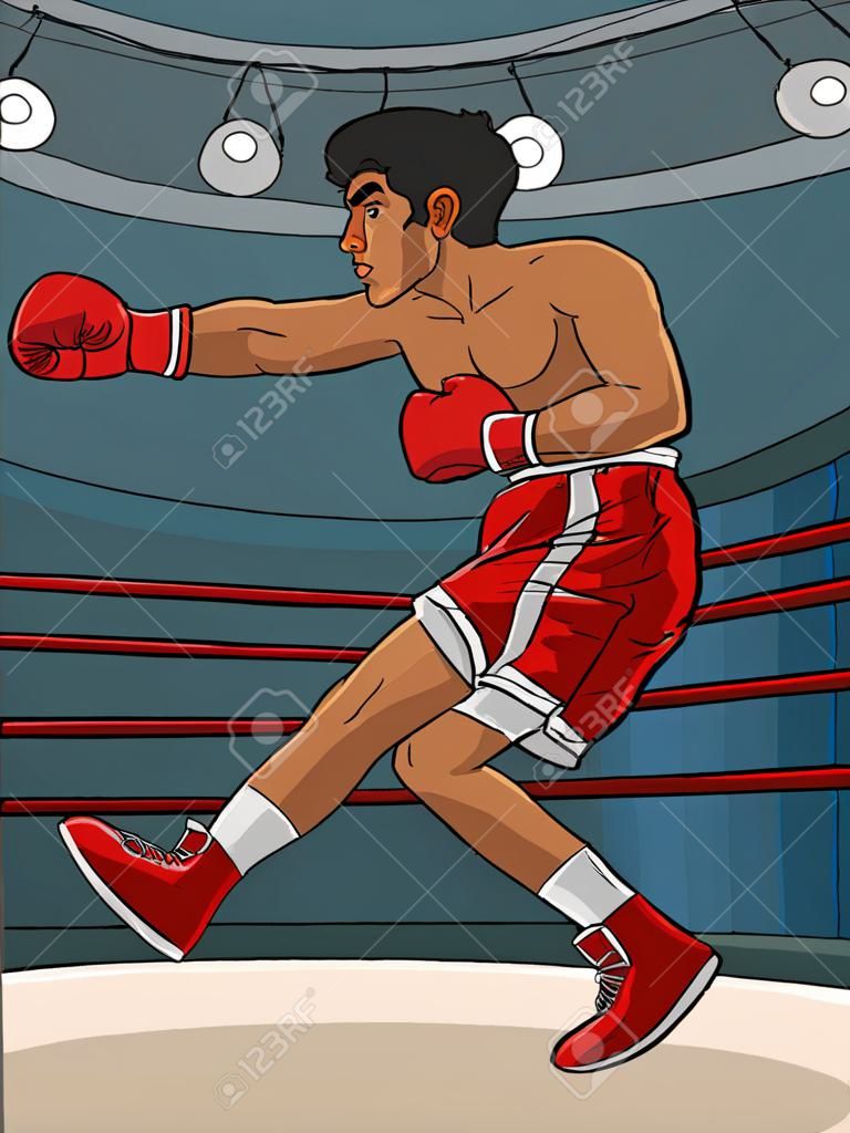 Boxing Sport Colored Cartoon Illustration