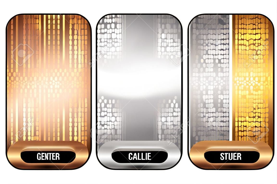 Set of luxury metallic backgrounds  Bronze, silver, gold  For discount cards or other design 
