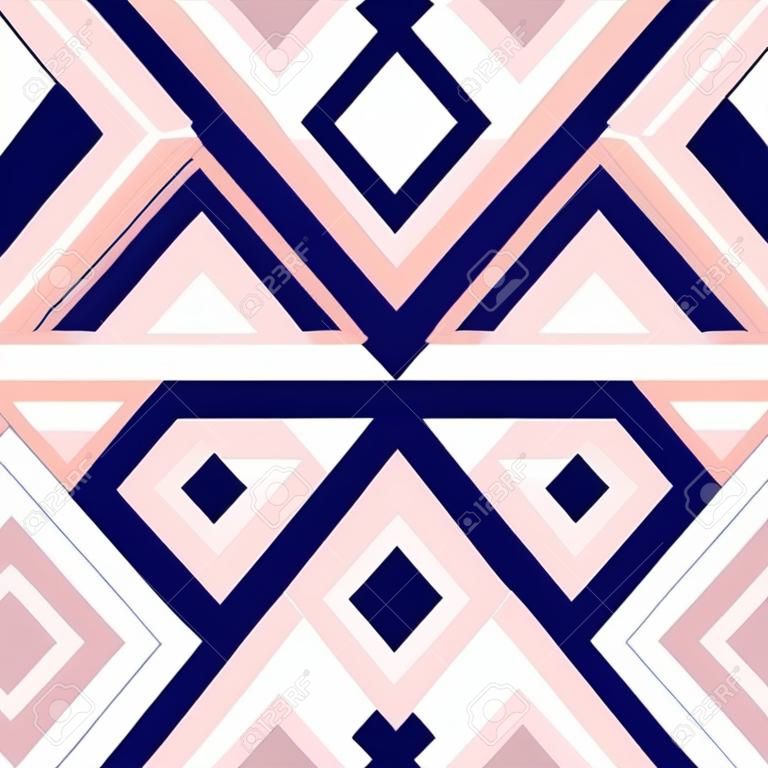Diamond shapes pattern. Abstract geometry in navy blue and blush pink. Seamless vector pattern. Millennial pink background. Fashion fabric pattern design.
