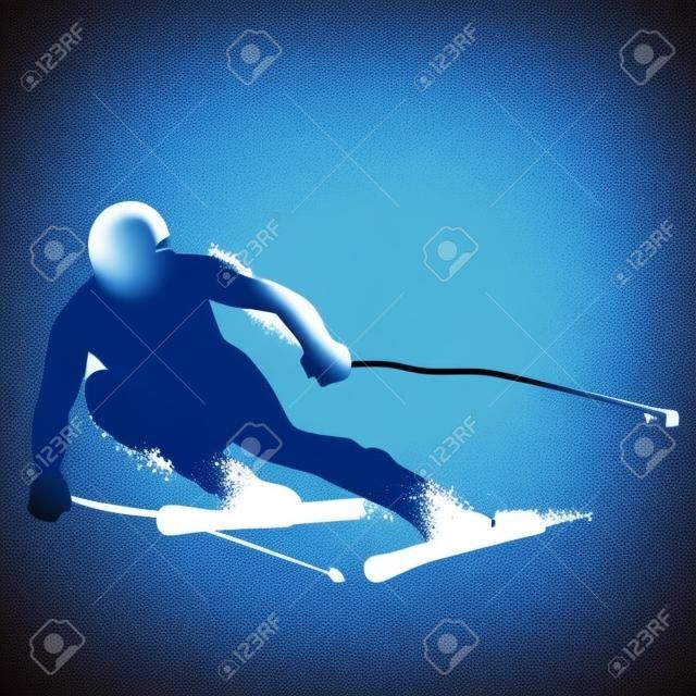 Silhueta de esqui alpino isolada no fundo branco. Ilustrações vetoriais