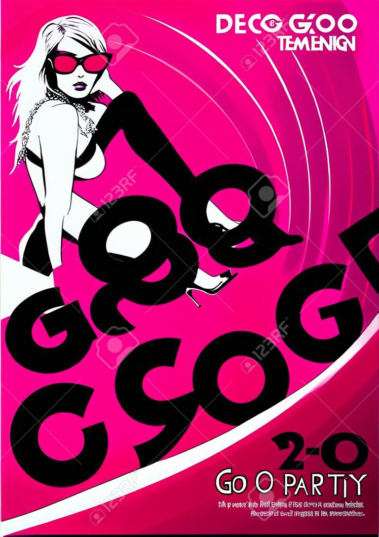 Go-go party design template with fashion girl and place for text.