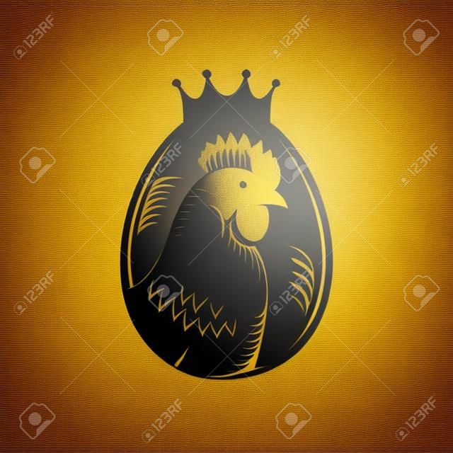 Hen silhouette against egg logo, royal quality food symbol.