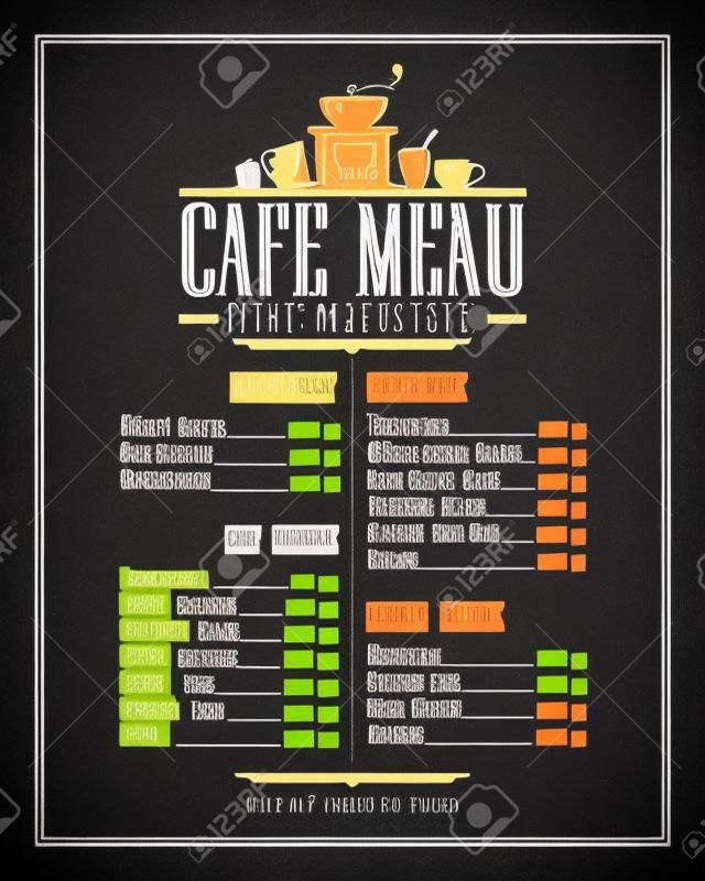 黑板咖啡廳菜單列表設計，菜品名稱，復古風格。