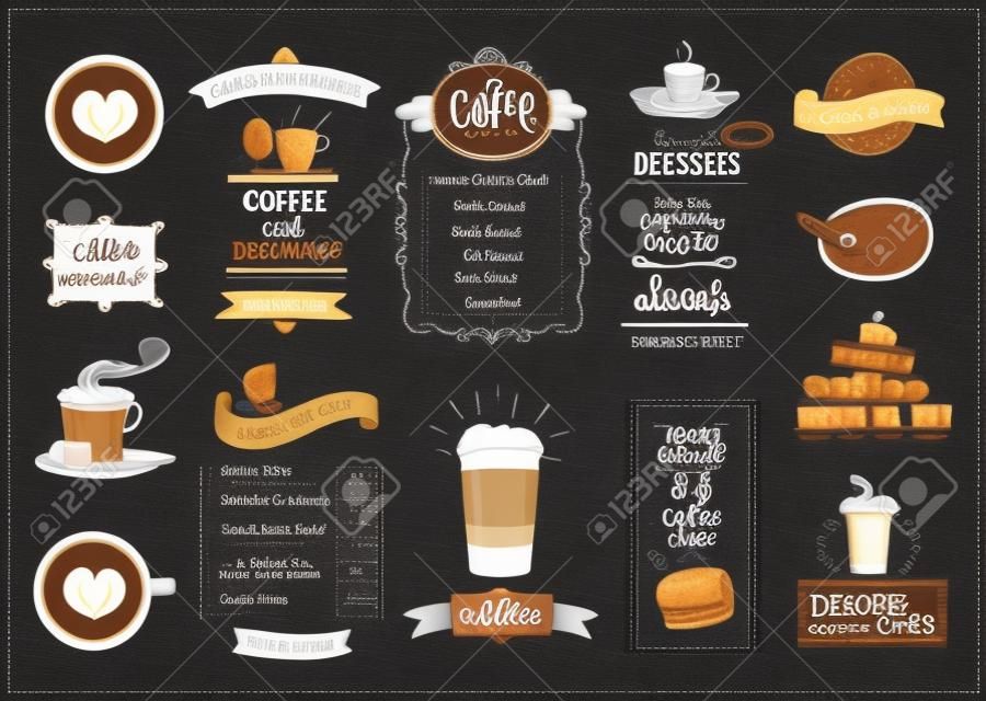 黒板コーヒーやデザート メニューは、カフェやレストランのデザインを一覧表示します。最高のコーヒー、おはようございます、ようこそ、概念コレクション、手描きイラスト、テキスト コピー スペースを取る