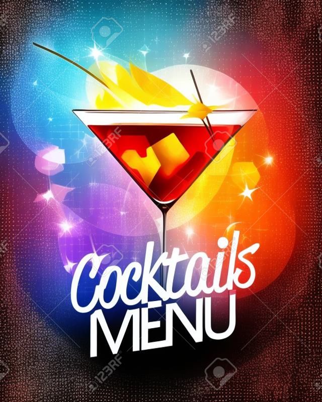 Cocktails menu avec cocktail brûlant et le disco scintille fond brillant
