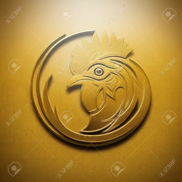 Złoty symbol logo z głową profilu koguta