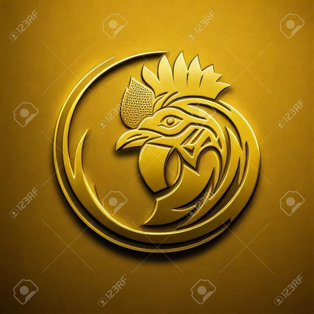 Golden logo symbol with rooster profile head