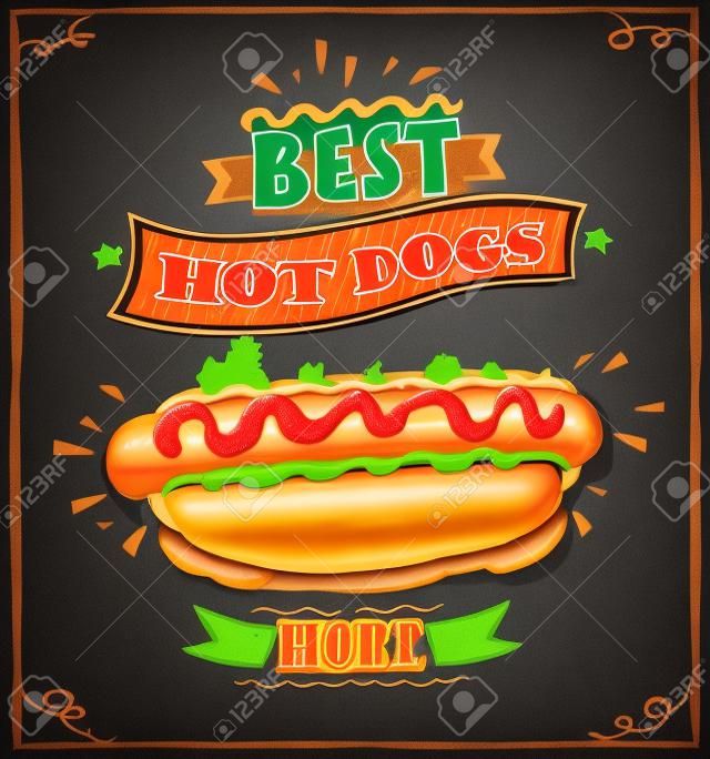 A legjobb hot dog itt chalkboard menü tervezési koncepció