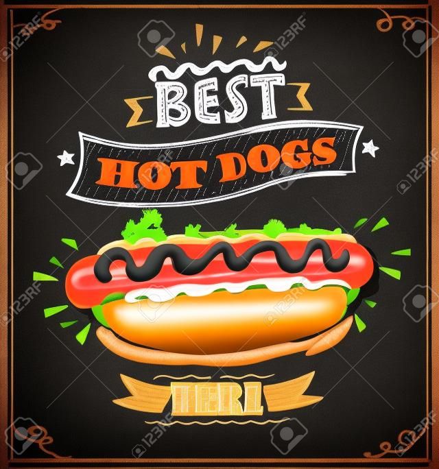 Najlepsze hot dogi tutaj koncepcja projektowania menu tablicy