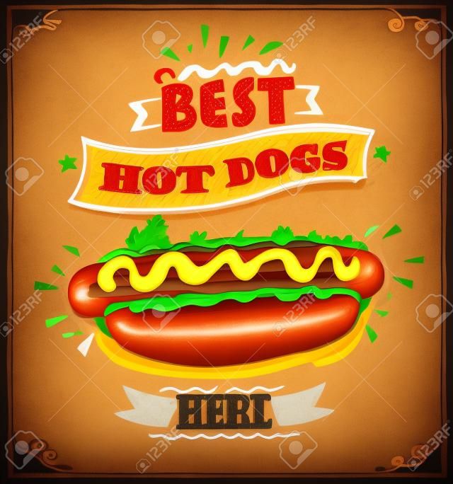 Najlepsze hot dogi tutaj koncepcja projektowania menu tablicy
