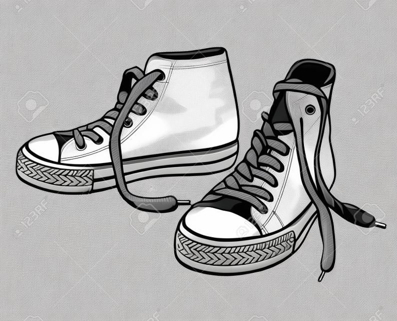 Graphic vector illustration of sneakers, unisex shoes sketch