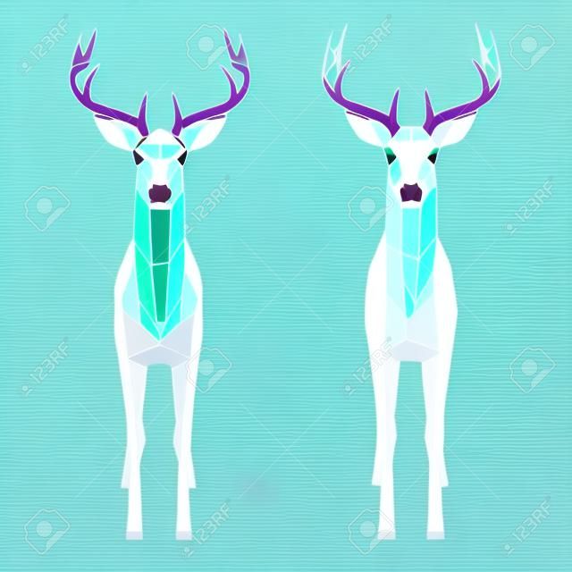 Vector illustration of roe deer, front view. Two deer with polygonal and reticulated 3D.