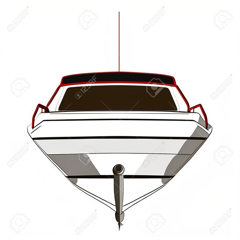 Sports boat red and white. Back view. Polygonal boat 3D. Vector illustration.