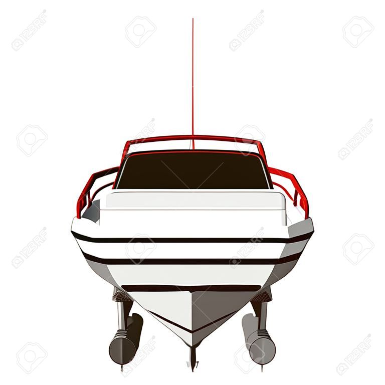 Sports boat red and white. Back view. Polygonal boat 3D. Vector illustration.