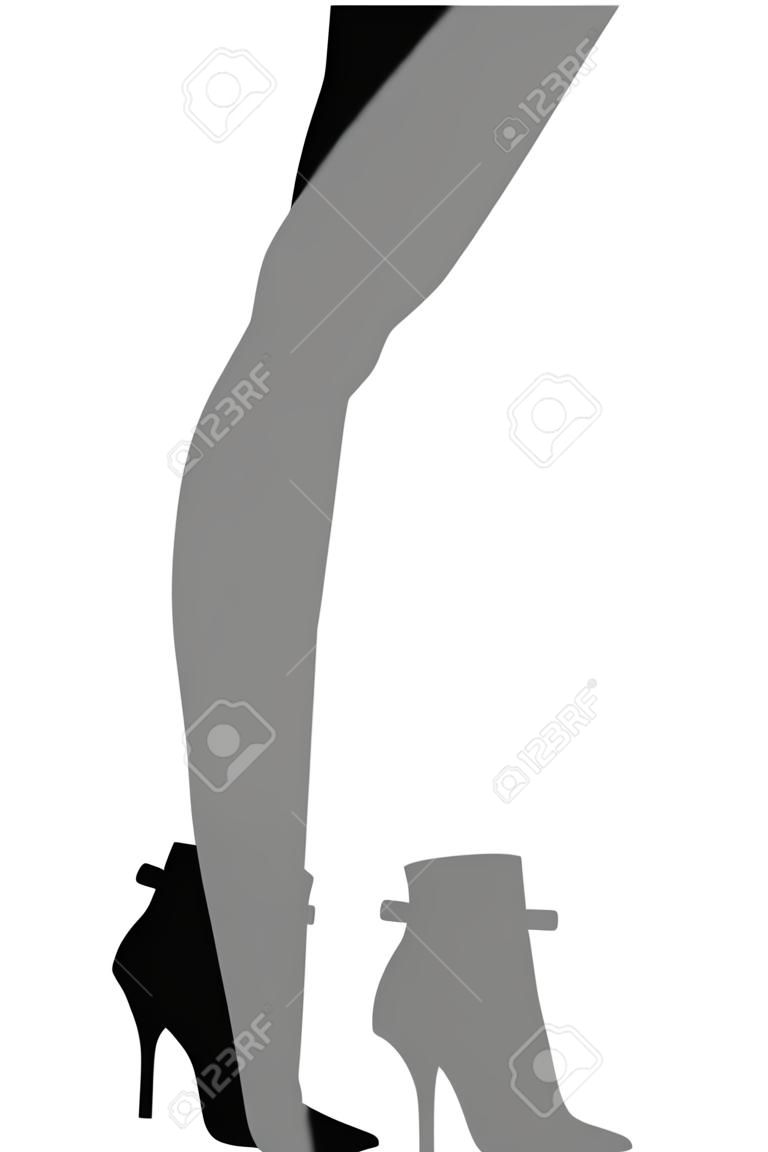Silhouette of female legs in high heels isolated on white background. Vector illustration
