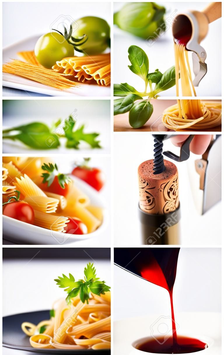 Tradycyjny włoski makaron collage jedzenie nadaje się do menu w restauracji