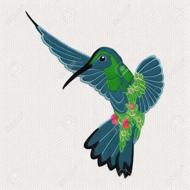 Bordado de colibríes. Pájaro bordado. Vector elemento decorativo para bordado, parches y pegatinas