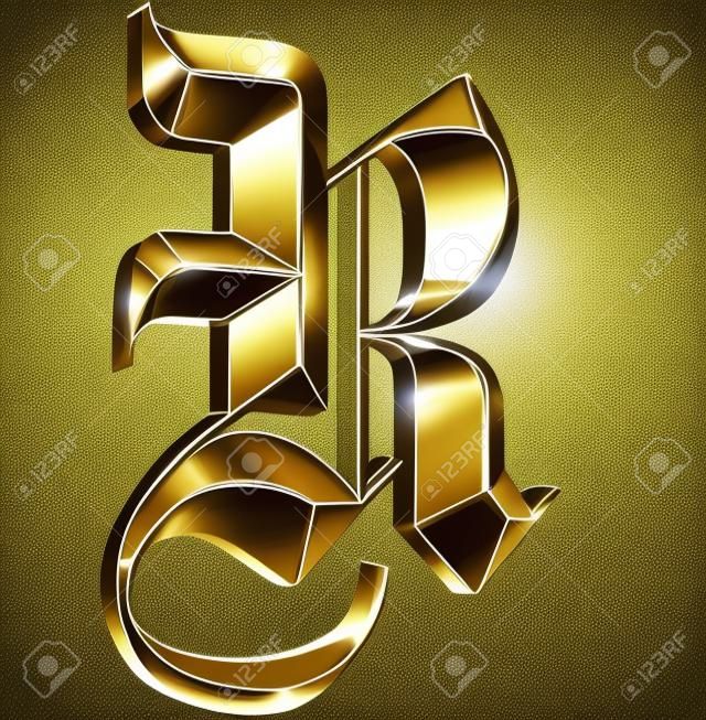 Metallic patterned letter of german gothic alphabet font. Letter R