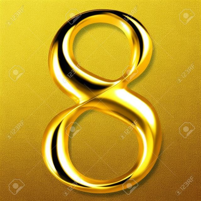Dorato brillante metallico 3D simbolo figura 8 isolato su bianco