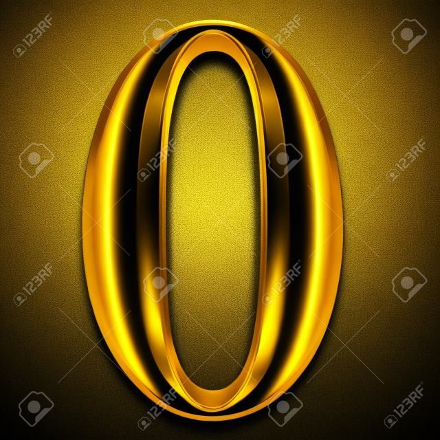 金色閃亮的金屬3D符號數為零0隔絕在黑色