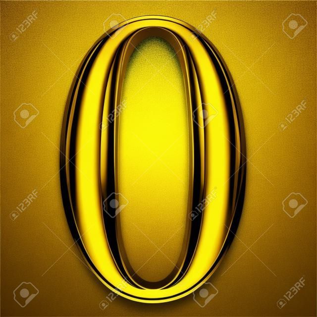 金色閃亮的金屬3D符號數為零0隔絕在黑色