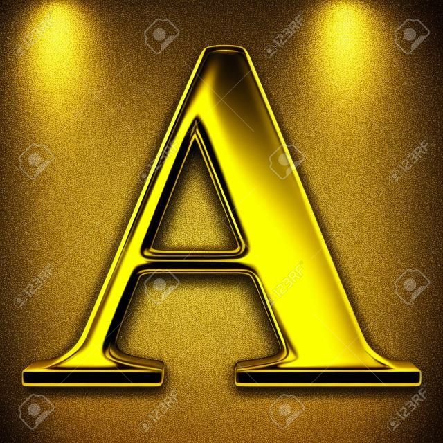 Dourado brilhante metálico 3D símbolo capital letra A - maiúscula isolada no preto