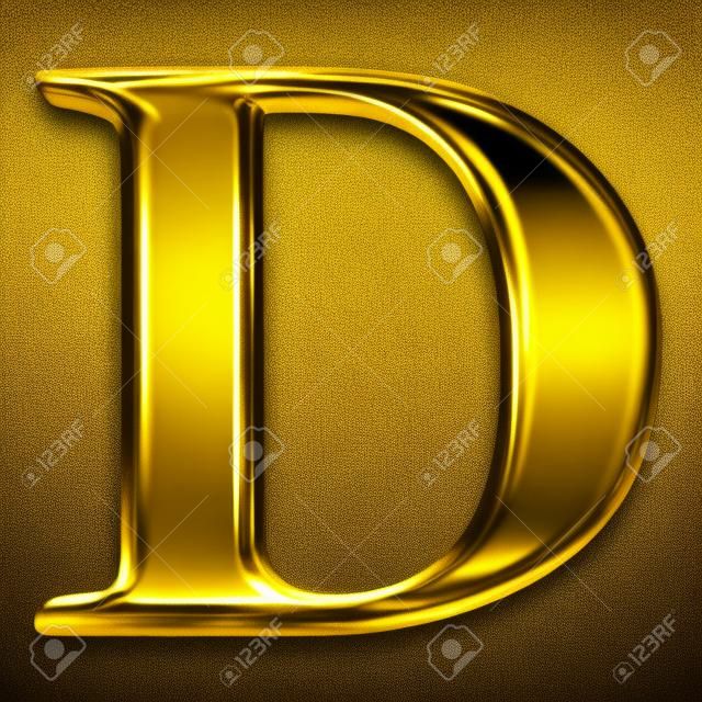 Altın parlayan metalik 3D sembol harf D - siyah izole Büyük harf
