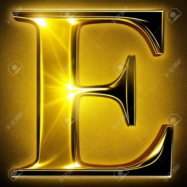 Golden glänzenden Metallic-3D-Symbol Großbuchstaben E - Großbuchstaben auf schwarzem