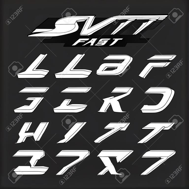 Letras del alfabeto futurista fuerte rápido rápido. Fuente vectorial. Letras latinas.