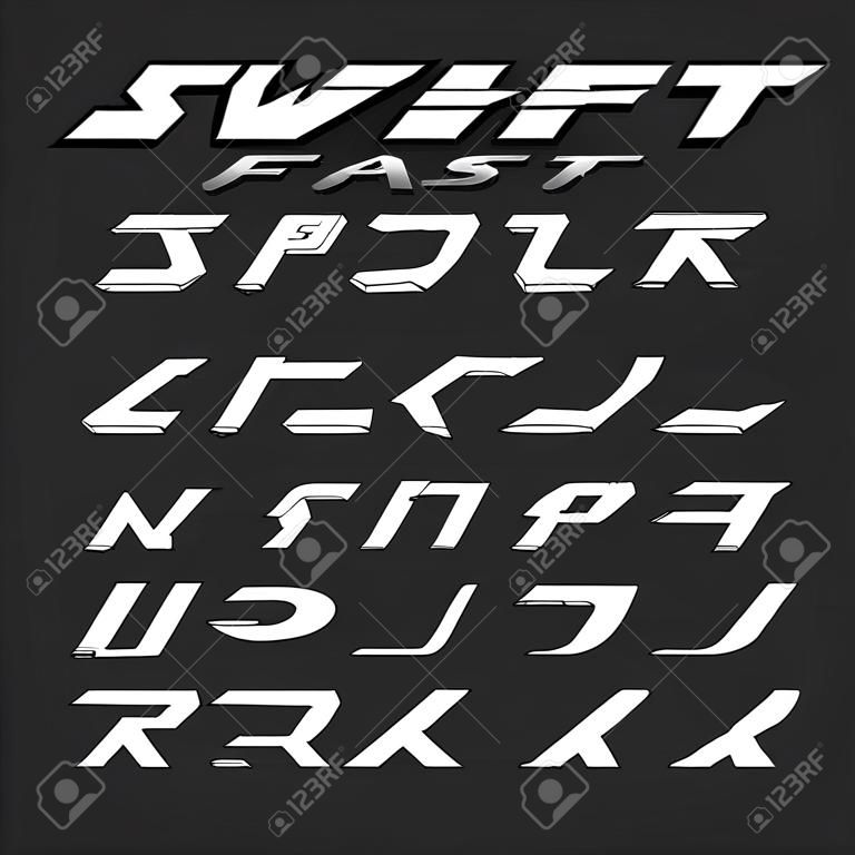 Swift fast strong futuristic alphabet lettering. Vector font. Latin letters.