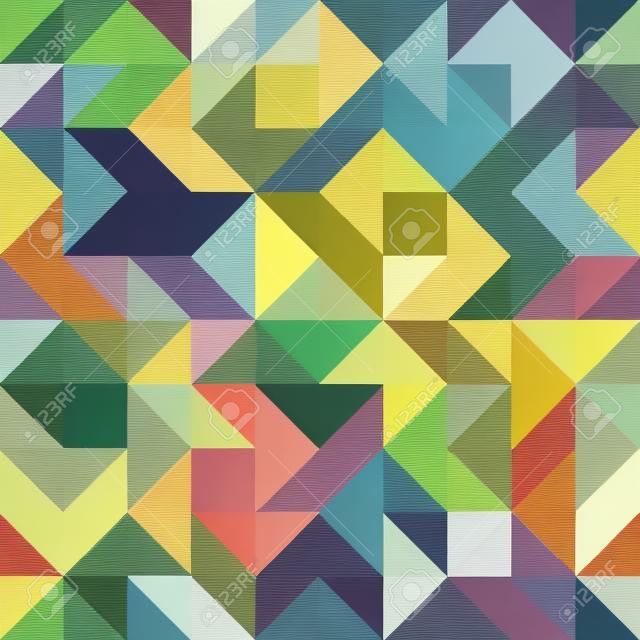 Geometric Universal Abstract Asymmetric Seamless Pattern of Simple Angular Geometric Shapes. Color Palette with Harmonious Composition. Graphic Continuous Background from Different Figures.