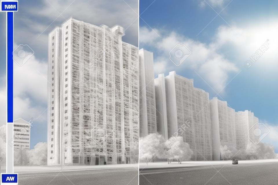 Infrared and real image showing lack of thermal insulation on Residential building