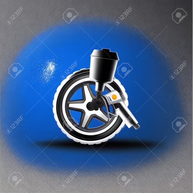 Ruota auto o vernice bordo con un logo pistola vettore o il simbolo
