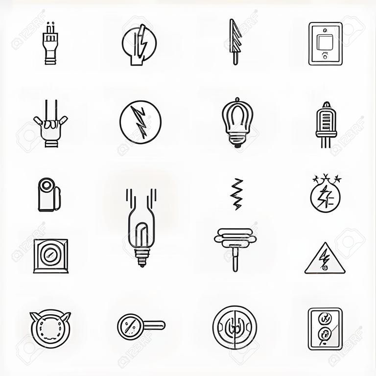 Electricity icons - vector set of home electricity symbols in thin line style