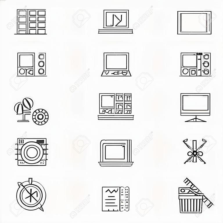 Video-editor pictogrammen ingesteld - video bewerken tekens in dunne lijn stijl. Minimale film symbolen