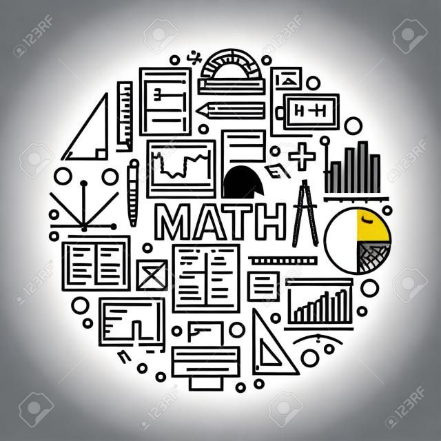Math круглый линия иллюстрации. Вектор концепция образования математике знак сделано с набросков математических иконок