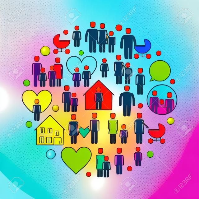 Family and parents colorful illustration