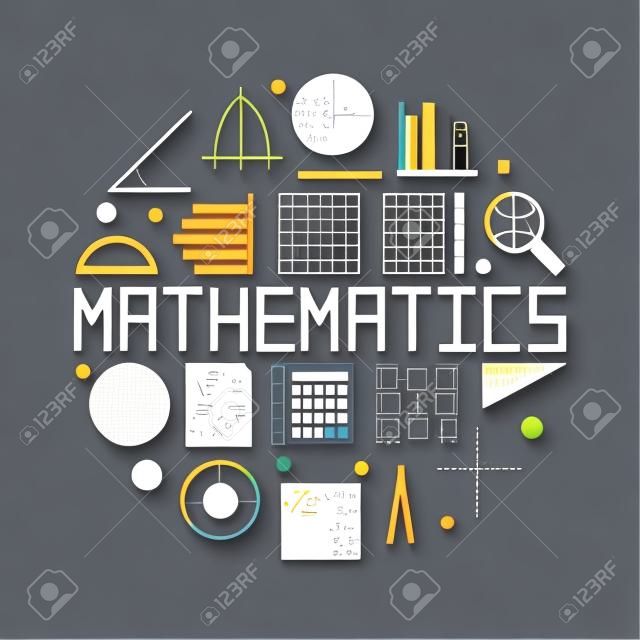 Mathematics circular flat illustration with math symbol.