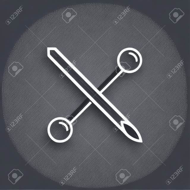 Piercing barbell with needle concept vector silver icon or logo in thin line style on dark background