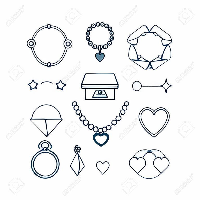 Jewellery vector outline illustration made with jewelry icons