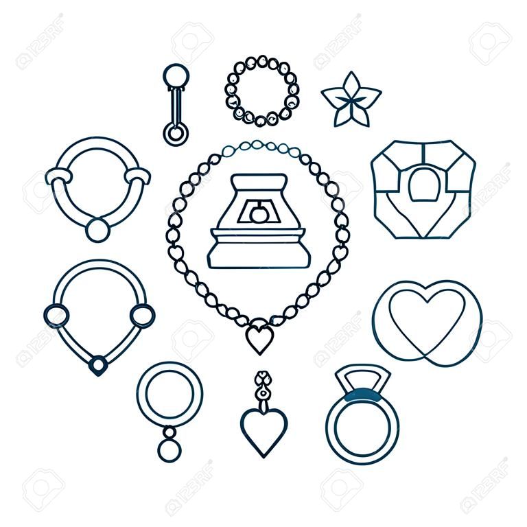 Jewellery vector outline illustration made with jewelry icons