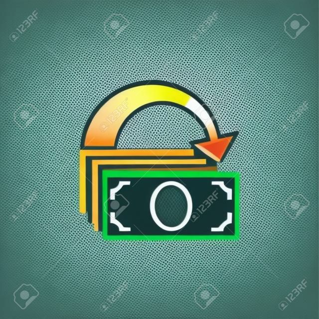 Bankbiljetten met pijl omtrek kleurrijk pictogram - vector symbool
