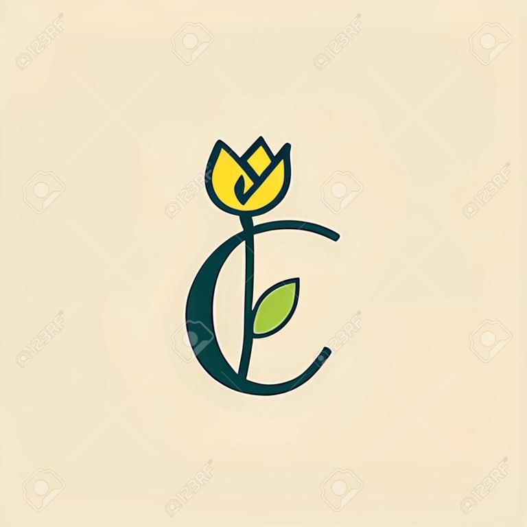 Beauty and charming simple illustration logo design Initial C combine with tulip flower.