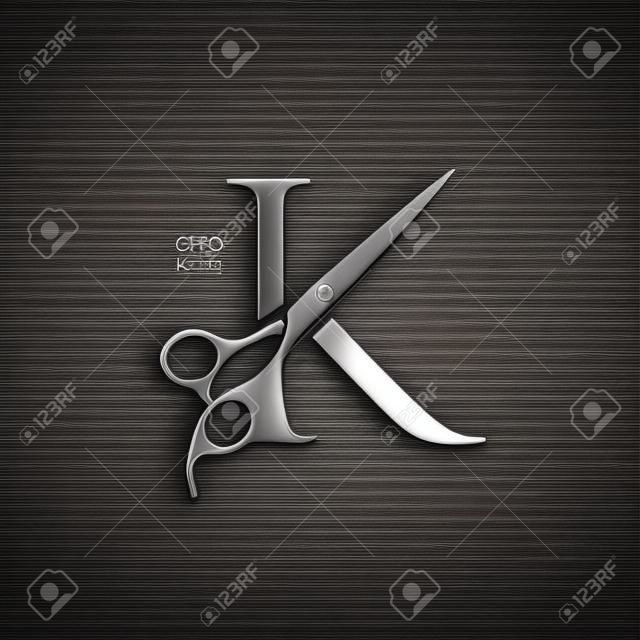 Luksusowy i elegancki projekt logo ilustracji początkowe nożyczki k dla fryzjera i salonu. logo równie dobrze sprawdza się w małym rozmiarze i czarno-białym kolorze.
