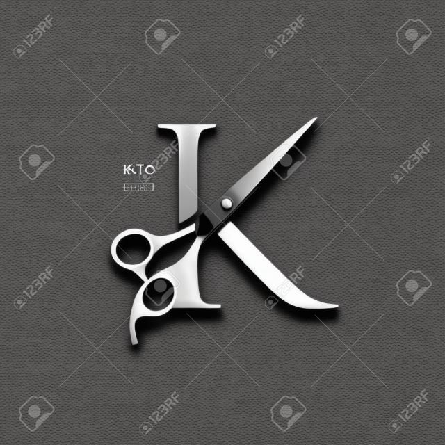 Luksusowy i elegancki projekt logo ilustracji początkowe nożyczki k dla fryzjera i salonu. logo równie dobrze sprawdza się w małym rozmiarze i czarno-białym kolorze.