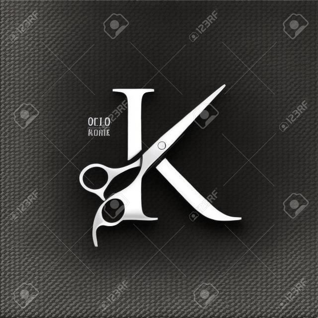 Luxury and Elegant illustration logo design Initial K Scissors for Barbershop and Salon. Logo can work as well in a small size and black white color.