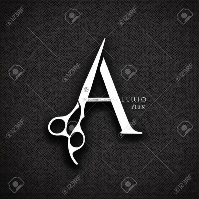 Luxury and Elegant illustration logo design Initial A Scissors for Barbershop and Salon. Logo can work as well in a small size and black white color.