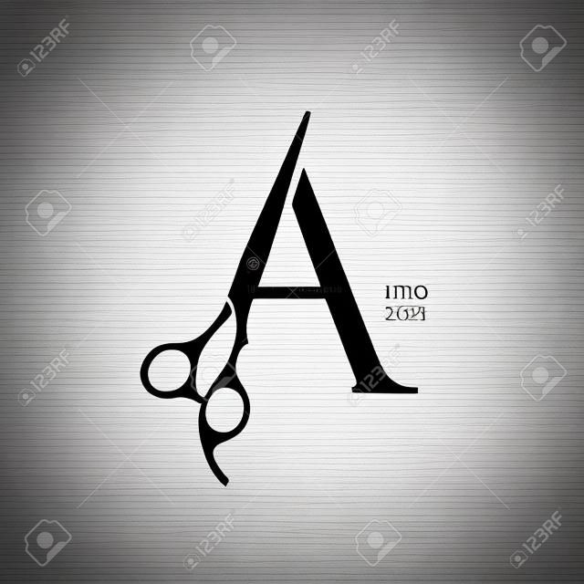 豪華でエレガントなイラストのロゴデザインイニシャル理髪店とサロンのためのはさみ。ロゴは、小さいサイズと黒と白の色でも機能します。