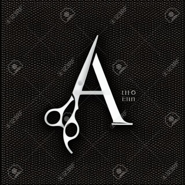 豪華でエレガントなイラストのロゴデザインイニシャル理髪店とサロンのためのはさみ。ロゴは、小さいサイズと黒と白の色でも機能します。